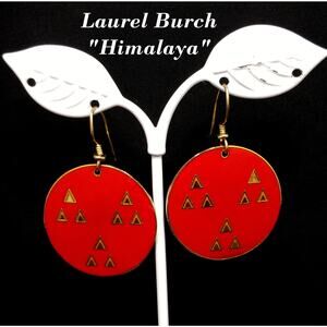 Vintage Laurel Burch "Himalaya" Dangle Earrings, Red Enamel, Gold Plated